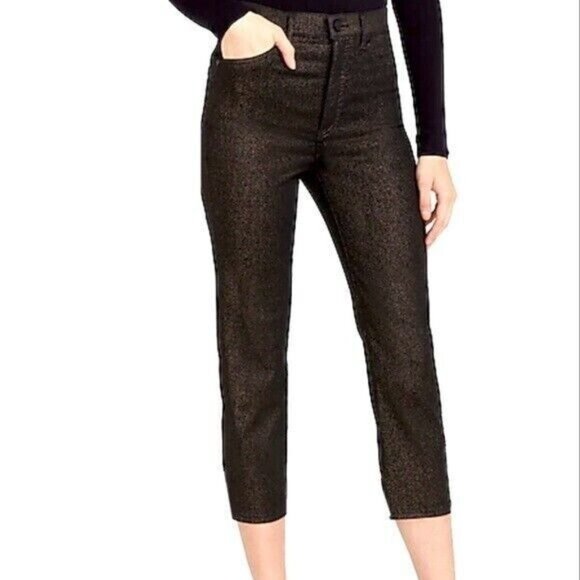 Express Metallic Jeans Womens 0 x26"Inseam Gold Shimmer Straight Super High Rise - Picture 1 of 10
